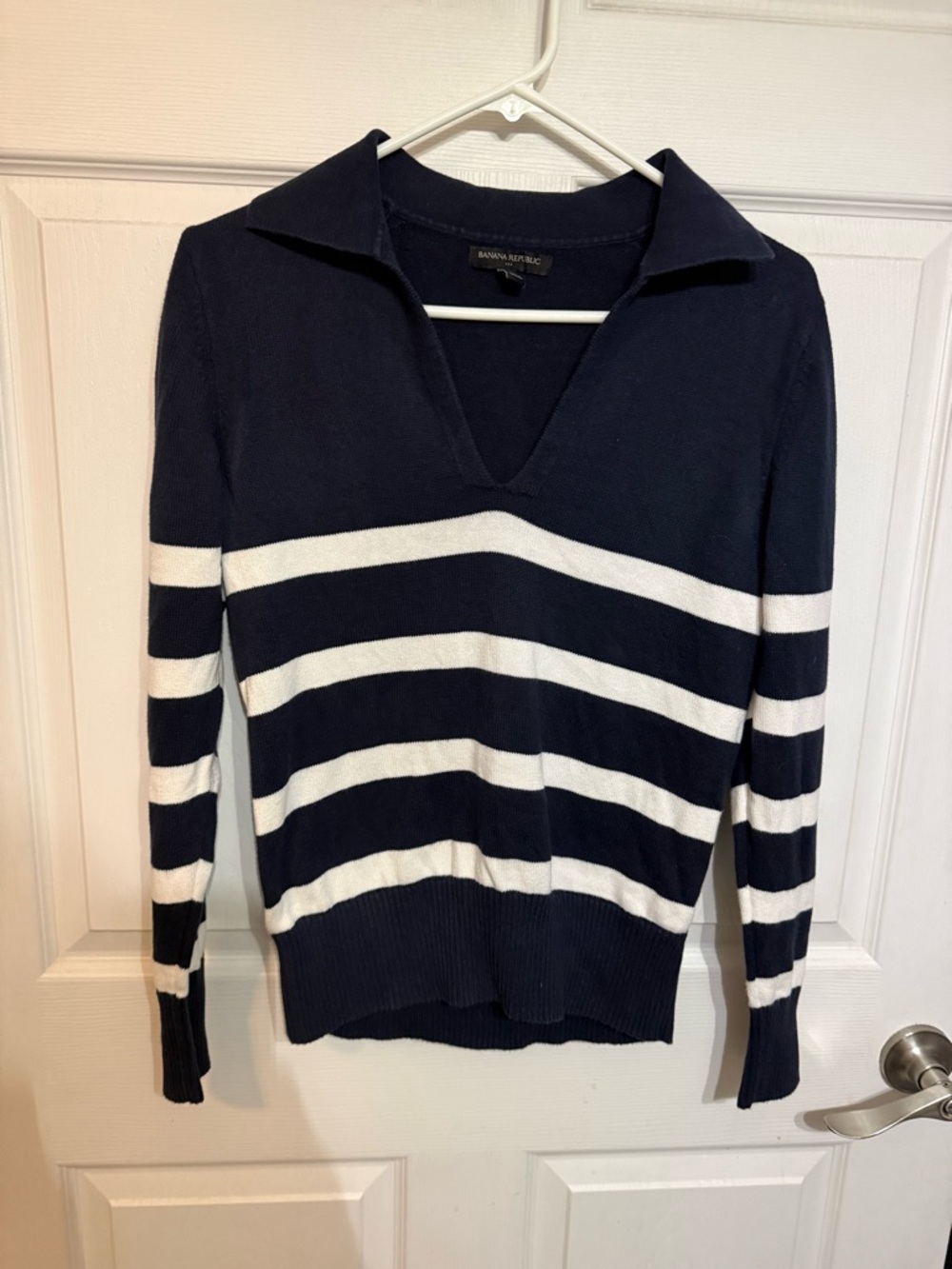 Banana Republic Navy & White Striped Collared Sweater Size Small
